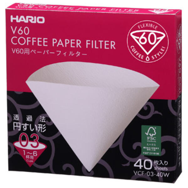 COFFEE PAPER FILTER V60 1-6 CUPS 40 SHEETS - HARIO
