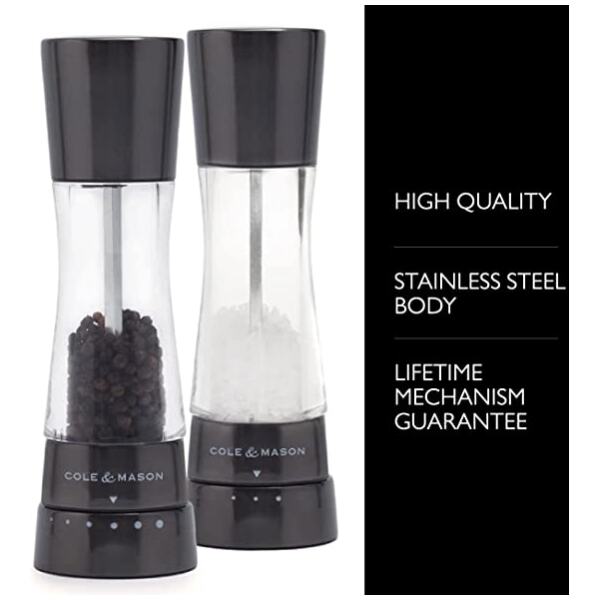 SALT & PEPPER GRINDERS DERWENT GUNMETAL GIFT SET - COLE & MASON