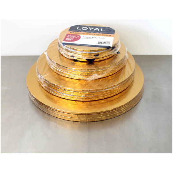 CAKE BOARD MASONITE ROUND GOLD 8" - LOYAL