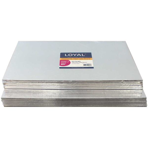 CAKE BOARD MASONITE RECTANGLE SILVER 18X12"- LOYAL