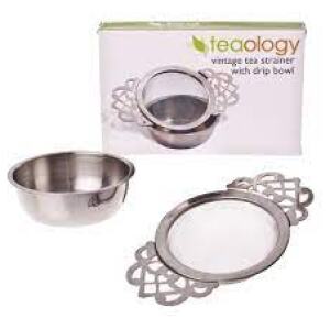 TEA STRAINER WITH DRIP BOWL VINTAGE S/S - TEAOLOGY