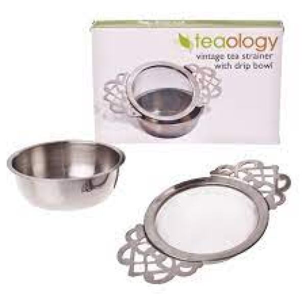 TEA STRAINER WITH DRIP BOWL VINTAGE S/S - TEAOLOGY