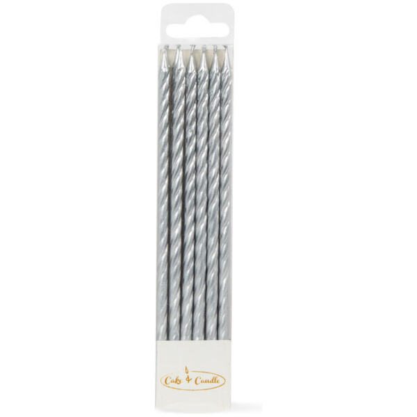 CANDLE SPIRAL SILVER 8CM 12PK