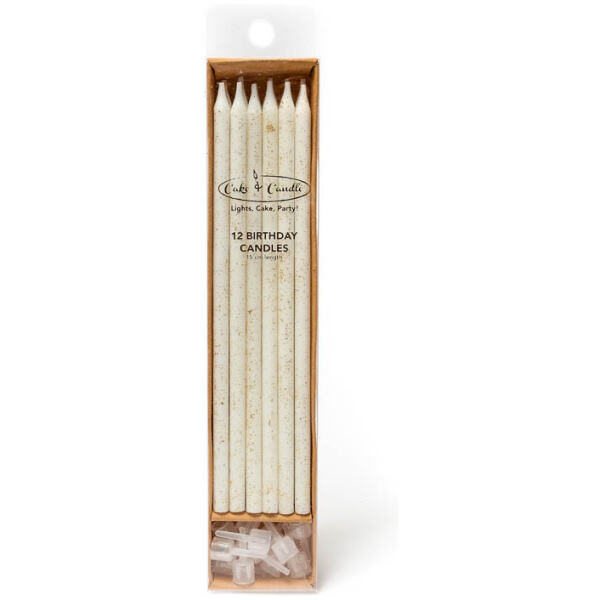 CANDLE WHITE GLITTER 12PK -CAKE & CANDLE