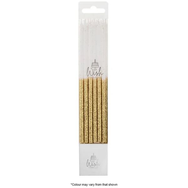 CANDLES SLIM GLITTER DIPPED GOLD 12PK - WISH