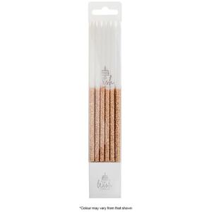CANDLES SLIM GLITTER DIPPED ROSE GOLD 12PK - WISH