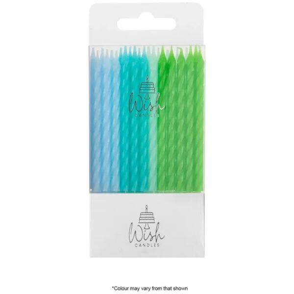 CANDLES SPIRAL BLUE /GREEN 24PK - WISH
