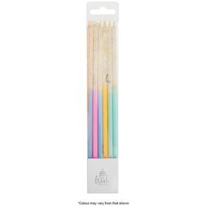 CANDLES TALL SLIM PASTEL GLITTER 12PK - WISH