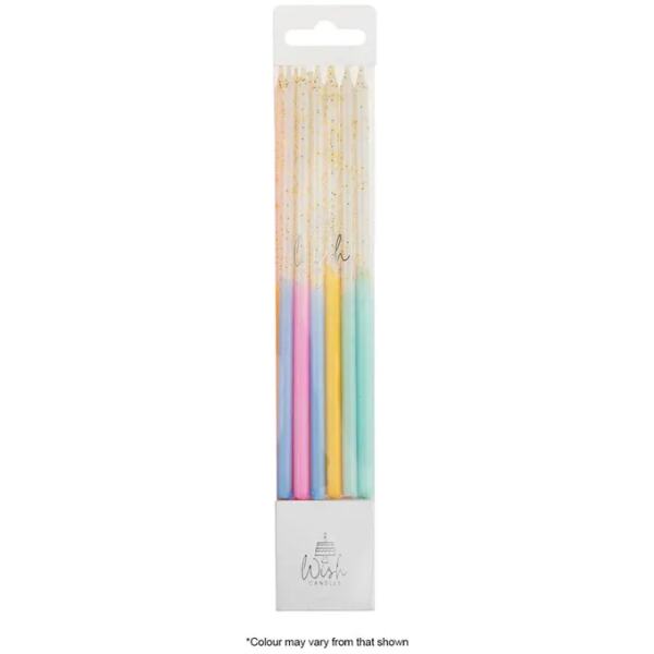 CANDLES TALL SLIM PASTEL GLITTER 12PK - WISH