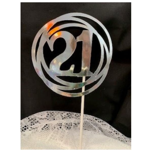 CAKE TOPPER 21 CIRCLE SHINY SILVER