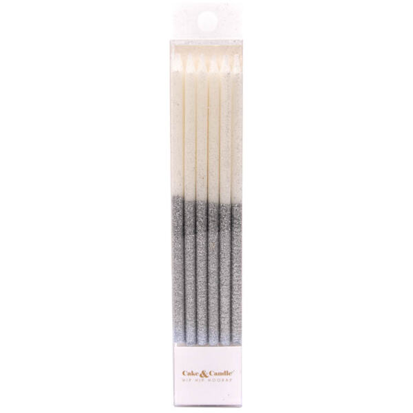 CANDLE SILVER GLITTER DIPPED 12PK - CAKE & CANDLE