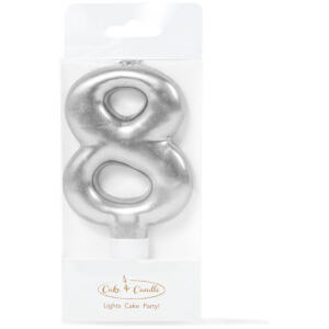 CANDLE METALLIC 8 SILVER - CAKE & CANDLE