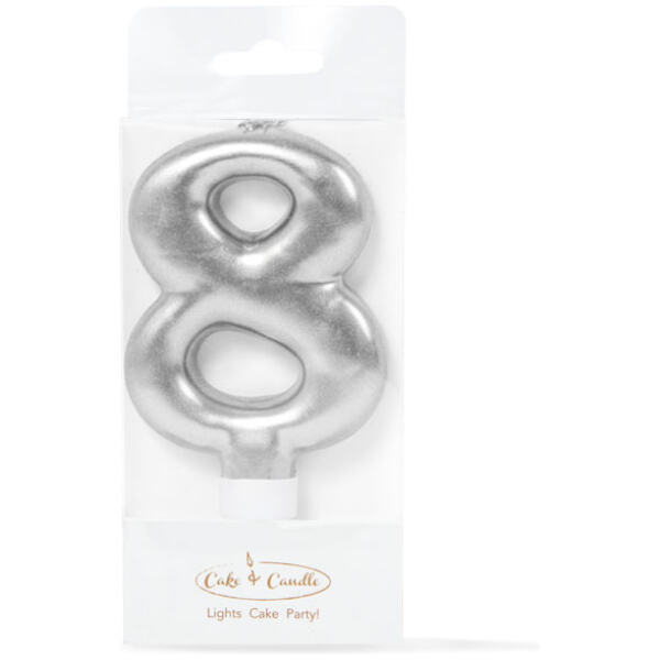 CANDLE METALLIC 8 SILVER - CAKE & CANDLE