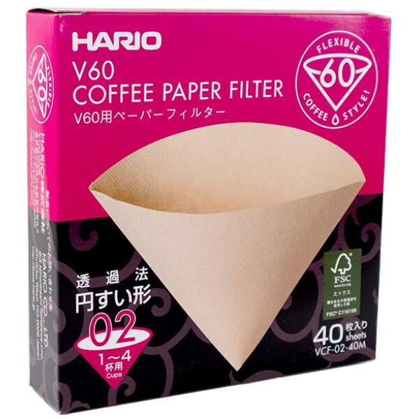 COFFEE PAPER FILTER V60 1-2CUP NATURAL 40PK - HARIO