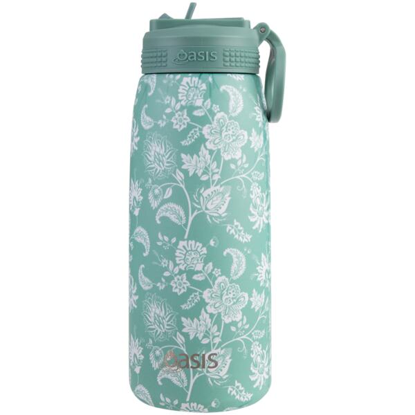 WATER BOTTLE WITH SIPPER 780ML GREEN PAISLEY - OASIS