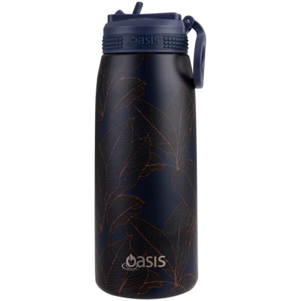 WATER BOTTLE WITH SIPPER 780ML NAVY LEAVES - OASIS