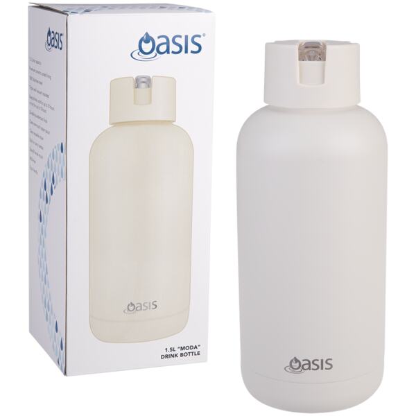 WATER BOTTLE MODA CERAMIC LINED 1.5LTR ALABASTER - OASIS