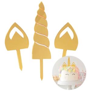 UNICORN HORN AND EARS ACRYLIC GOLD - CAKE CRAFT