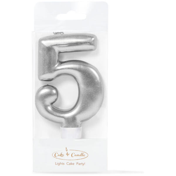 CANDLE METALLIC 5 SILVER - CAKE & CANDLE