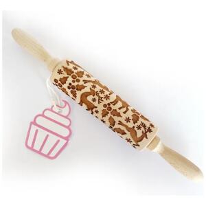 IMPRESSION ROLLING PIN DEER AND HOLLY