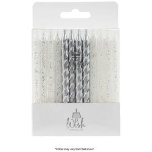 CANDLES SPIRAL MIX SILVER 24PK - WISH