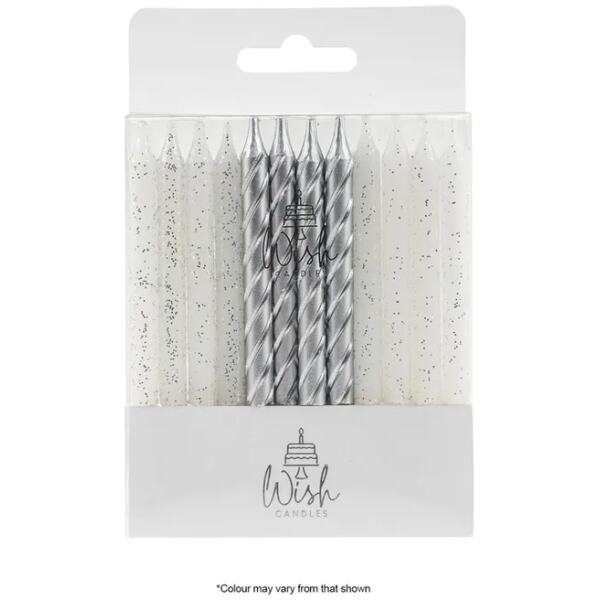 CANDLES SPIRAL MIX SILVER 24PK - WISH