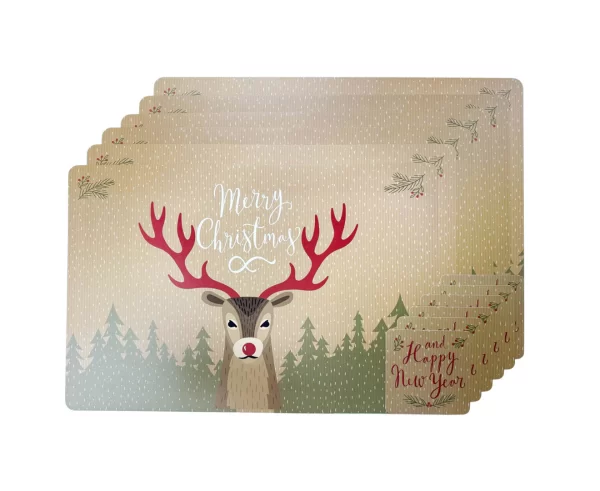 PLACEMAT & COASTER SET 12PC - REINDEER - URBAN