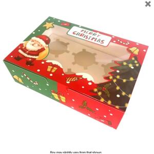 CUPCAKE BOX XMAS 6HOLE- CC