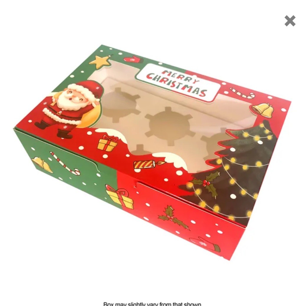 CUPCAKE BOX XMAS 6HOLE- CC