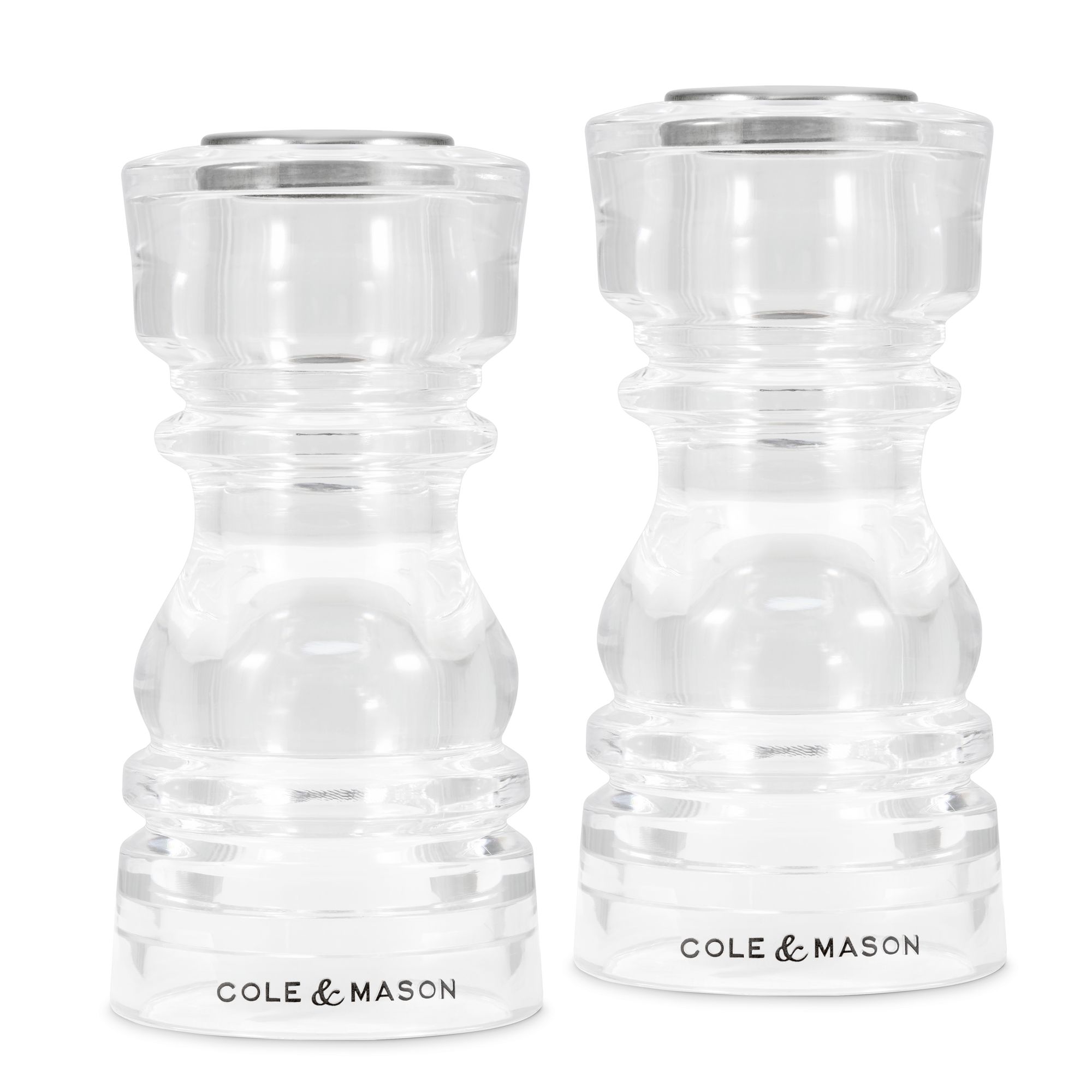 SALT SHAKER AND PEPPER GRINDER SET ACRYLIC 130MM LONDON - COLE AND MASON