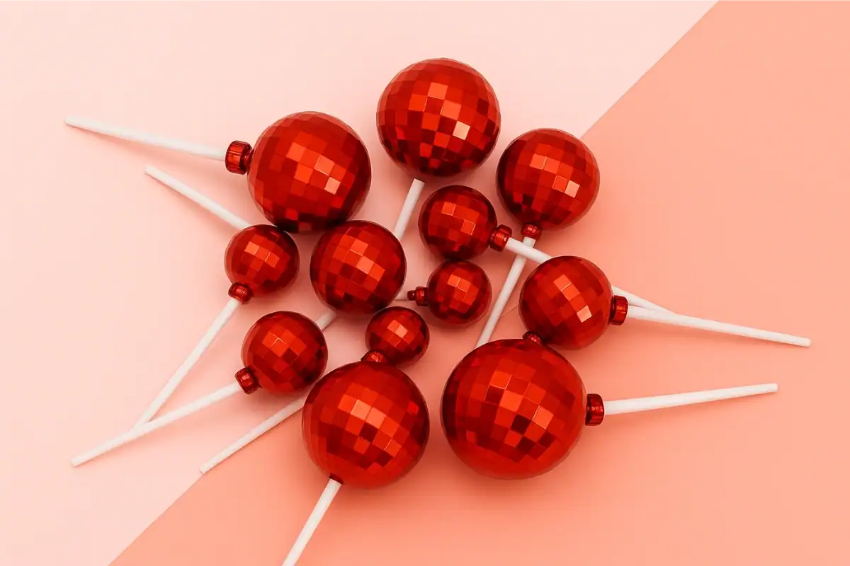 CAKE TOPPER RED DISCO BALLS SET 12 - ICONIC