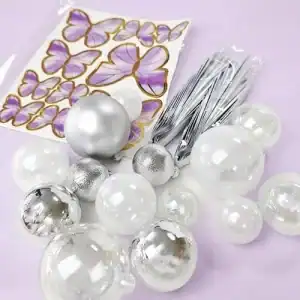 BALL TOPPERS CLEAR WHT SILV FAN&BUTTERFLY 27PC - CAKE CRAFT