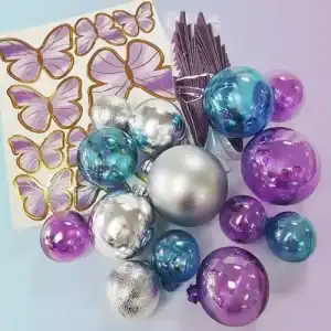 BALL TOPPERS BLUE PURPL SILV FAN&BUTTERFLY 27PC - CAKE CRAFT