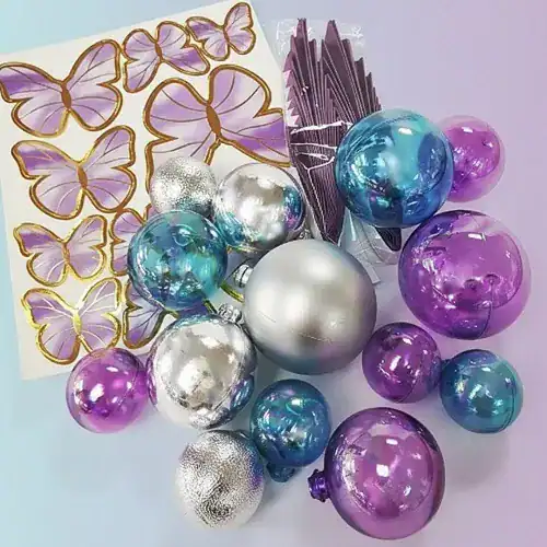 BALL TOPPERS BLUE PURPL SILV FAN&BUTTERFLY 27PC - CAKE CRAFT