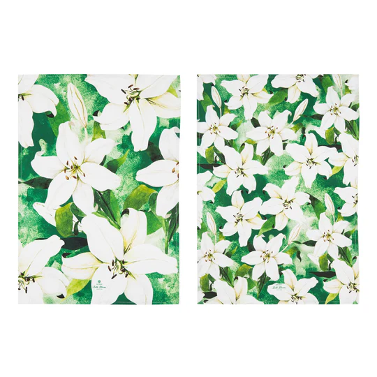 TEA TOWEL BOLD BLOOMS WHITE LILY 2PK - ASHDENE