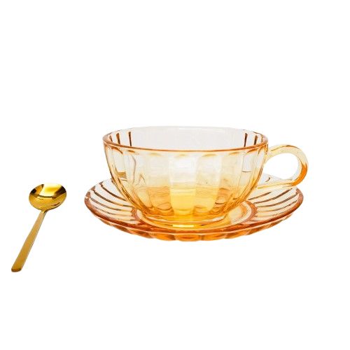MAISY GLASS TEA CUP SET AMBER 14CM - URBAN