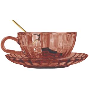 MAISY GLASS TEA CUP SET DUSTY ROSE 14CM - URBAN