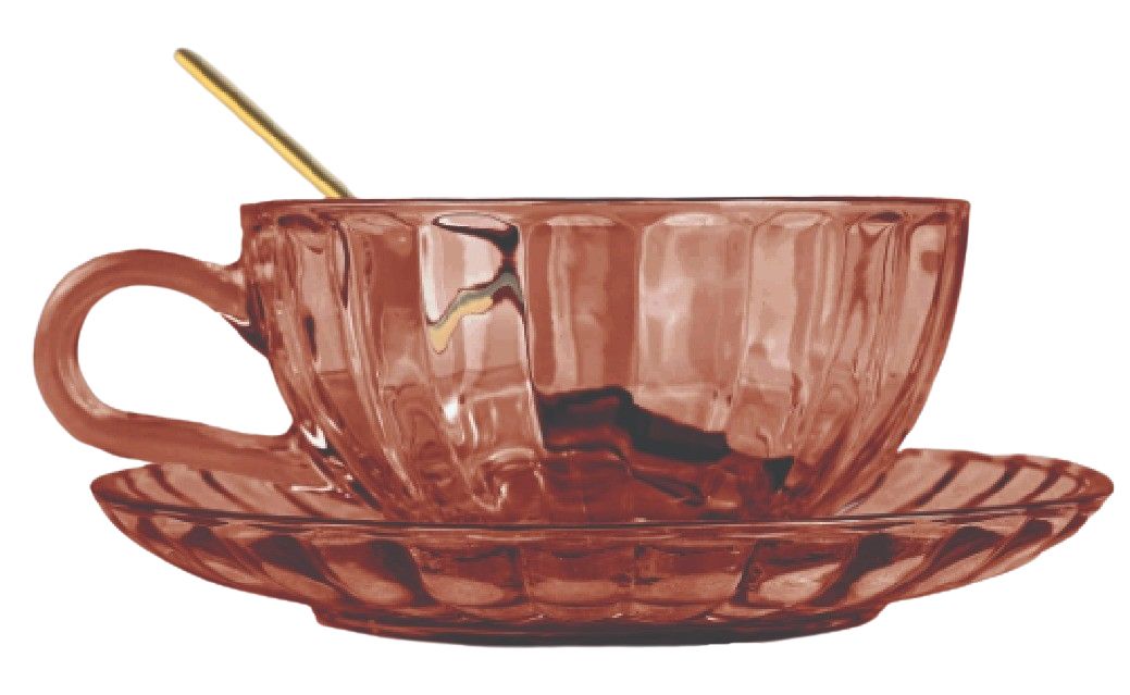 MAISY GLASS TEA CUP SET DUSTY ROSE 14CM - URBAN