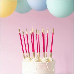 CANDLE GOLD DOUBLED DIPPED 15CM HOT PINK - CAKE CRAFT