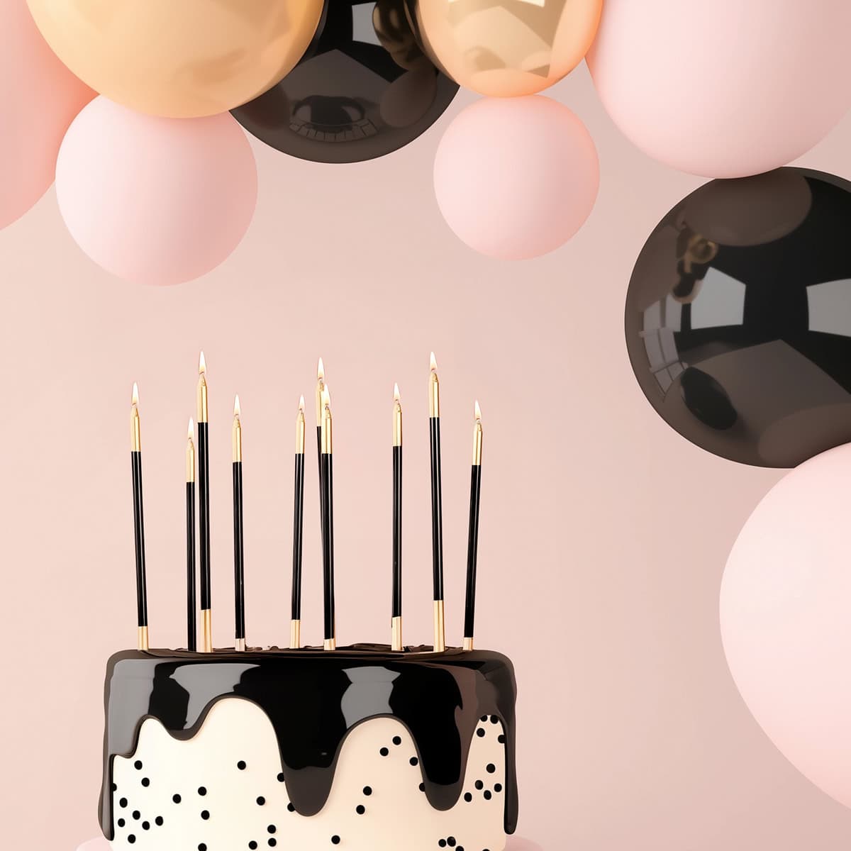 CANDLE GOLD DOUBLE DIPPED 15CM BLACK - CAKE CRAFT