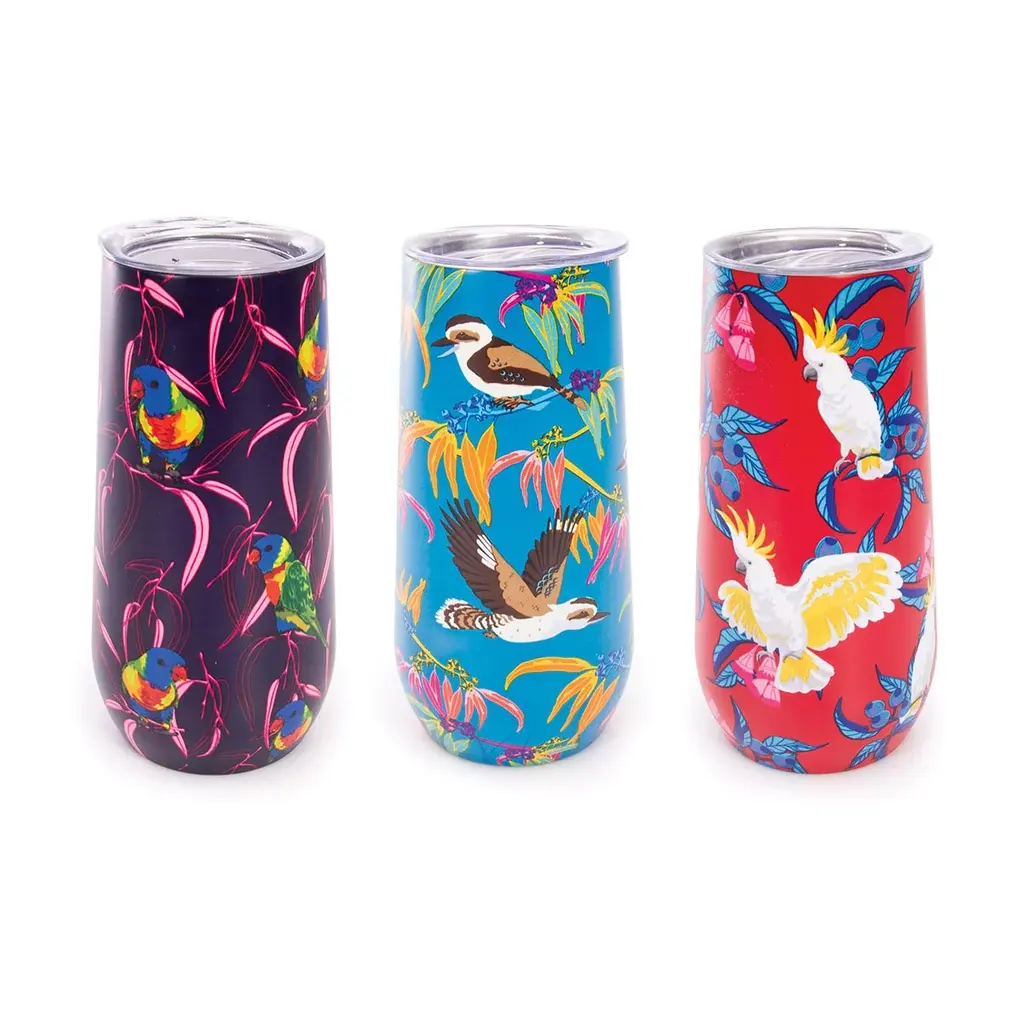 CHAMPAGNE FLUTE STEMLESS DOUBLE WALLED - BIRDS