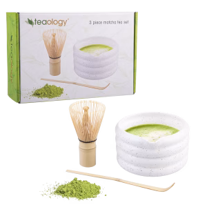 TEAOLOGY 3PC MATCHA TEA SET WHITE SPECKLE - TEAOLOGY